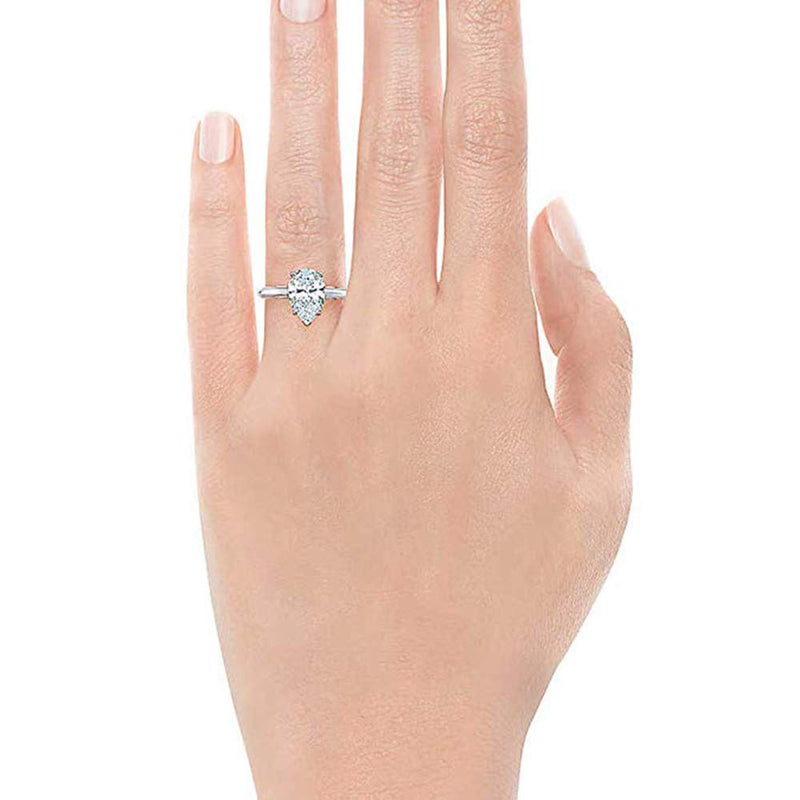 2ct Teardrop Pear Cut Cubic Zirconia CZ Rhodium Plated Sterling Silver Engagement Ring