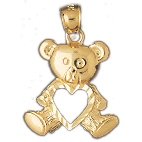 Teddy Bear With Heart Charm Pendant 14k Gold