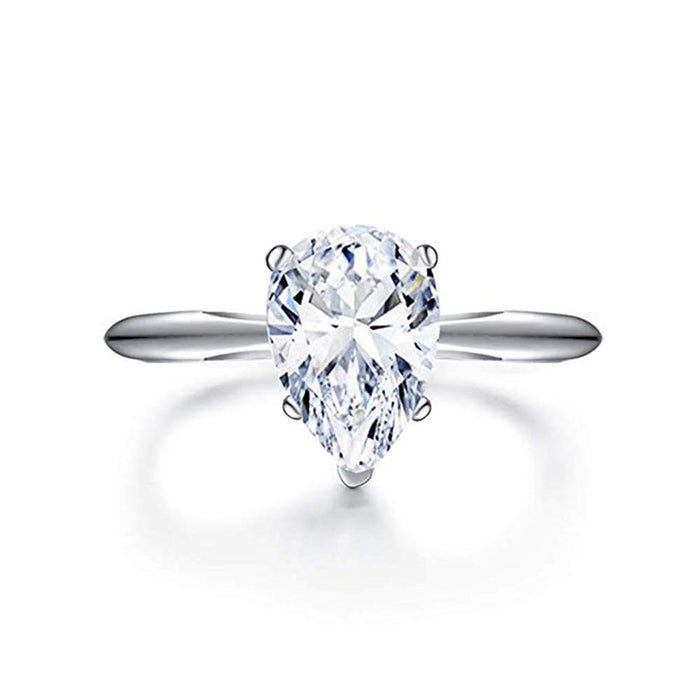 2ct Teardrop Pear Cut Cubic Zirconia CZ Rhodium Plated Sterling Silver Engagement Ring