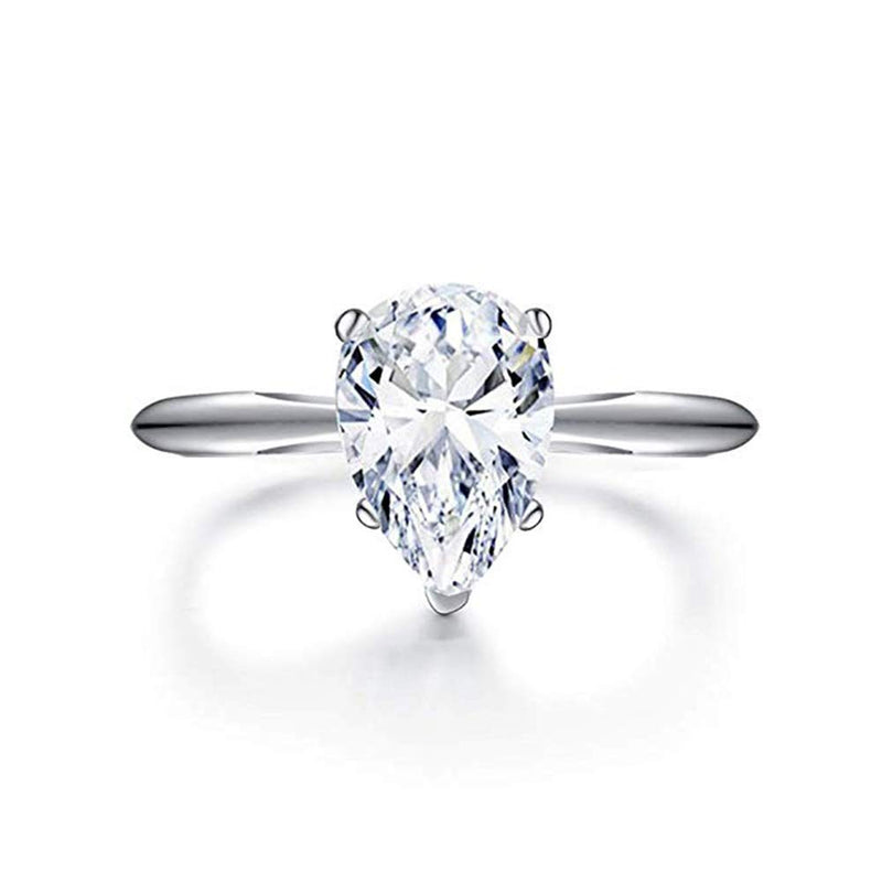 2ct Teardrop Pear Cut Cubic Zirconia CZ Rhodium Plated Sterling Silver Engagement Ring