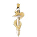 3D Snake on Sword Charm Pendant 14k Two Tone Yellow and White Gold
