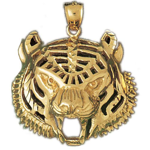 Tiger Head Charm Pendant 14k Gold