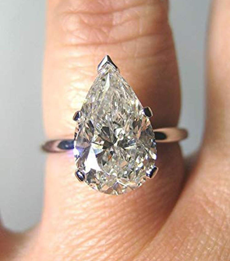 2ct Teardrop Pear Cut Cubic Zirconia CZ Rhodium Plated Sterling Silver Engagement Ring