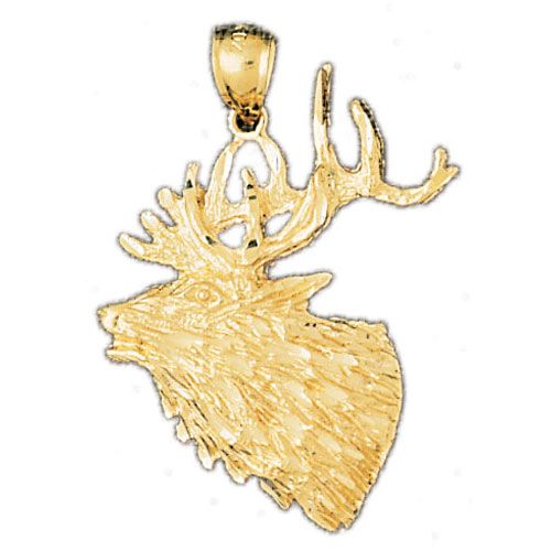 Elk Head Charm Pendant 14k Gold