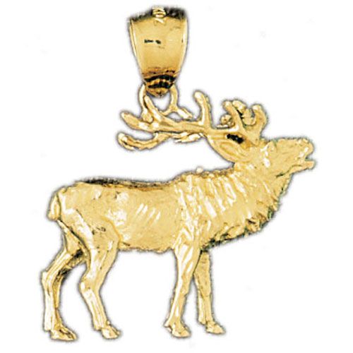 3D Elk Charm Pendant 14k Gold