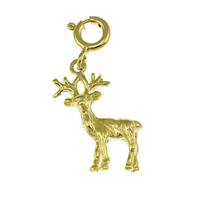 3D Deer Charm Pendant 14k Gold