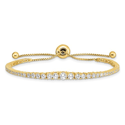 Sterling Silver Gold-tone CZ 5-9in Adjustable Bracelet