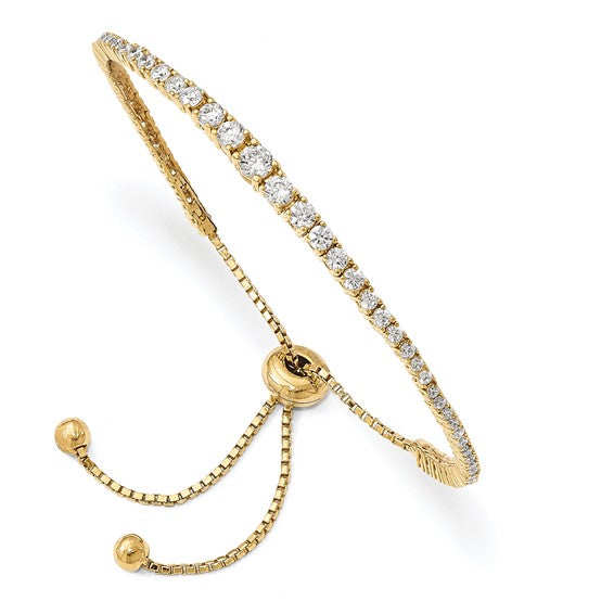 Sterling Silver Gold-tone CZ 5-9in Adjustable Bracelet