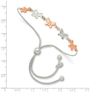 Sterling Silver with Rose-tone Butterfly Adjustable Bracelet