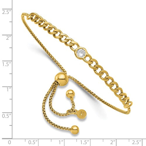 Leslie's Sterling Silver Gold-tone Polished CZ Bolo Bracelet