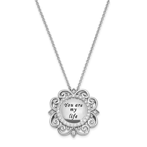 Sentimental Expressions Sterling Silver Rhodium-plated CZ Antiqued You Are My Life 18in. Necklace