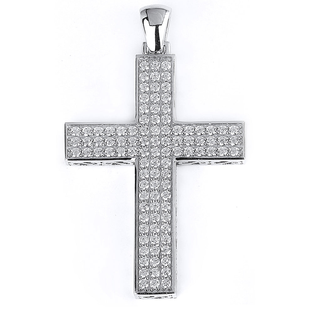 Large pave CZ cross pendant made in sterling silver — JewelsBerry