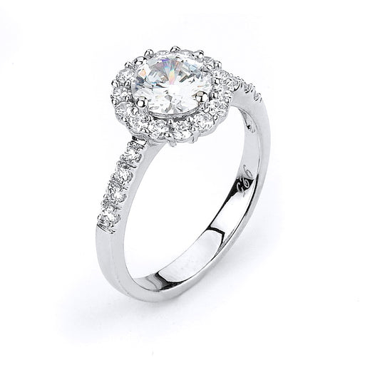 Sterling silver CZ engagement ring with rhodium plating