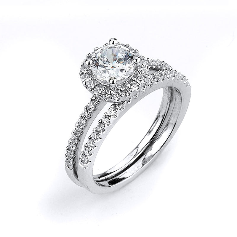 Sterling silver CZ wedding ring with an engagment ring with rhodium plating