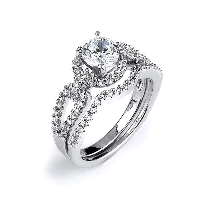 Sterling silver CZ wedding ring with an engagment ring with rhodium plating