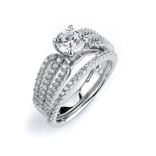 Sterling silver CZ wedding ring with a triple shank engagment ring with rhodium plating