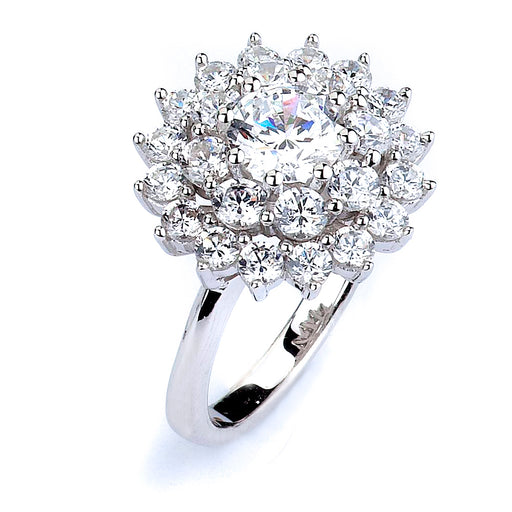 Sterling silver CZ fashion flower ring with rhodium plating