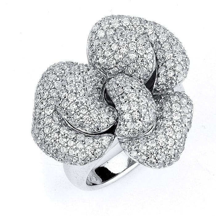 Sterling silver rose CZ ring with rhodium plating