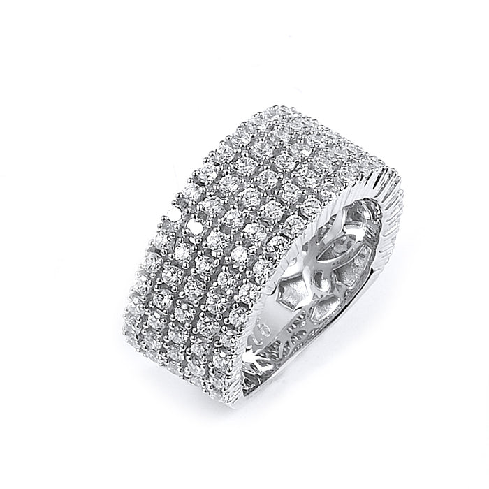 Sterling silver five rows of pave CZ ring
