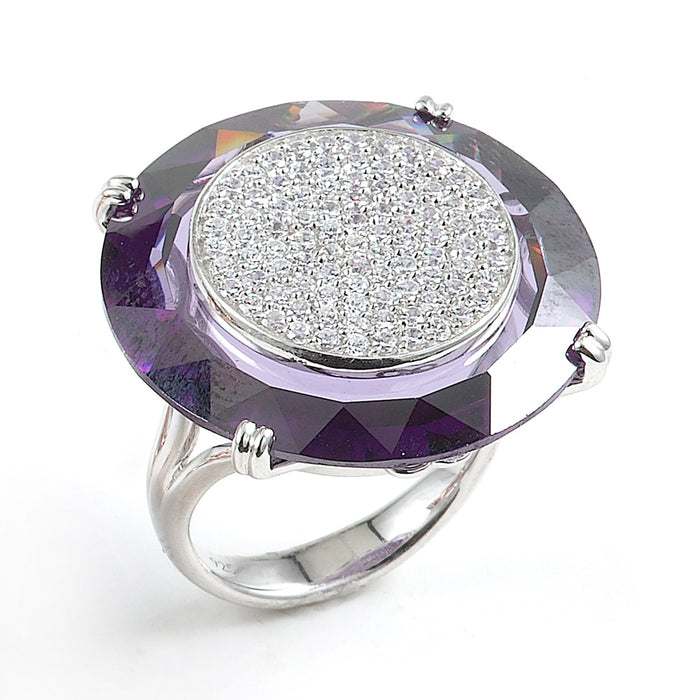 Sterling silver Synthetic Amethyst ring with micro-pave CZ