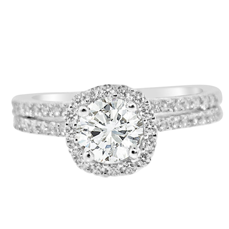 Sterling Silver Rhodium Plated and CZ Halo Wedding Set