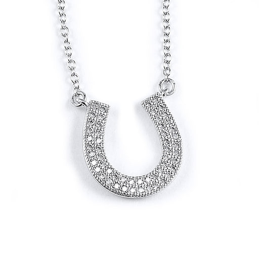 Sterling silver horseshoe pendant with micro-pave CZ