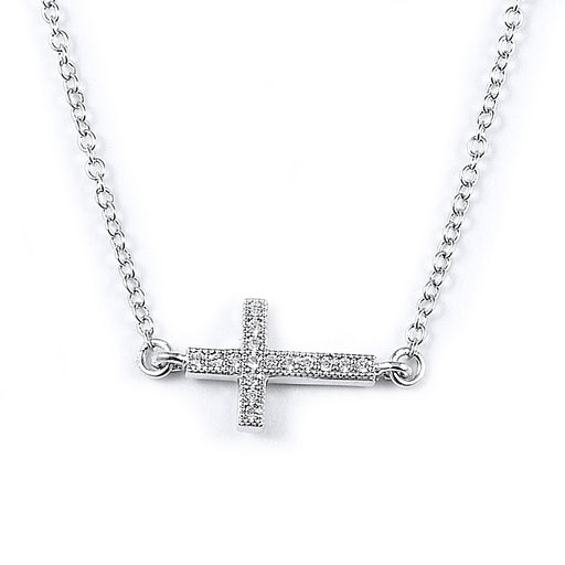 Sterling silver sideway CZ cross pendant