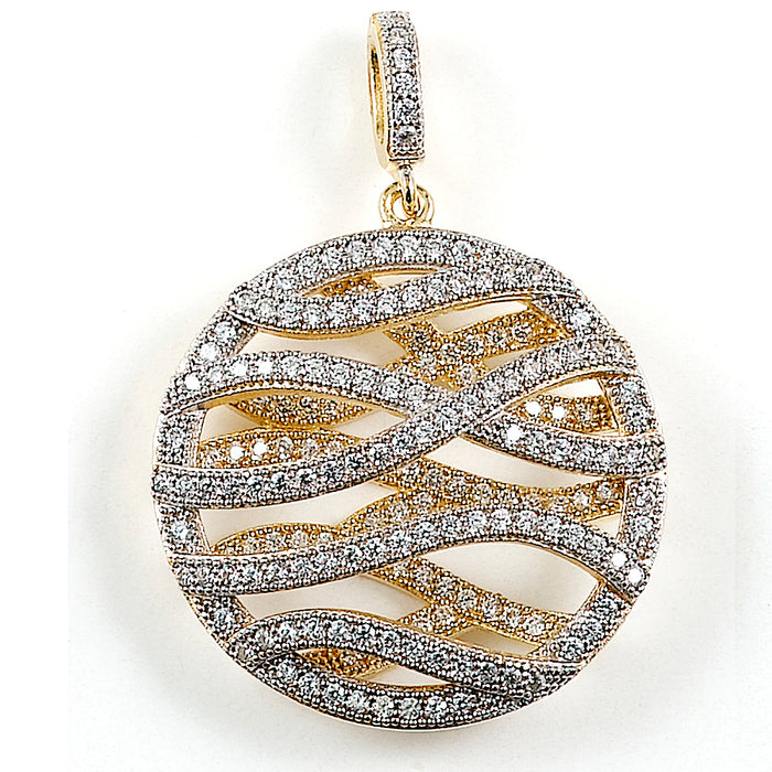 Sterling silver two tone round fashion CZ pendant