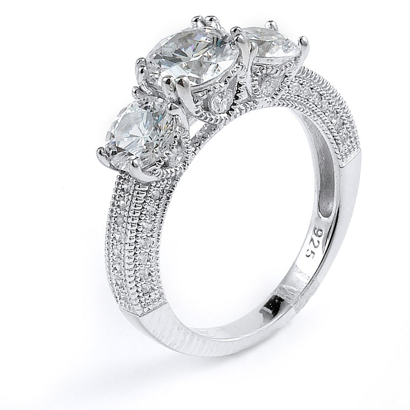 Sterling silver engagement ring with triple CZ and rhodium plating
