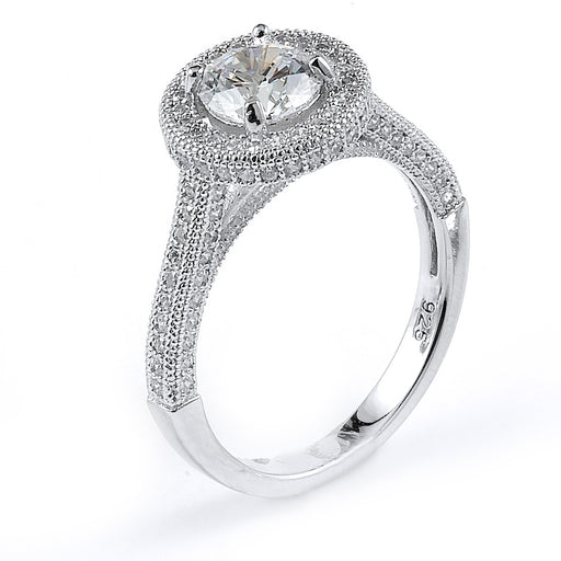 Sterling silver engagement ring with CZ and rhodium plating