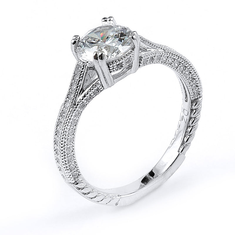 Sterling silver engagement ring with CZ and rhodium plating