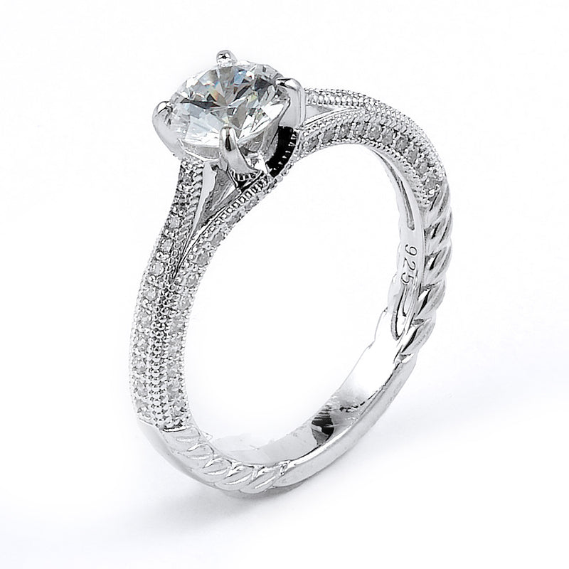 Sterling silver engagement ring with CZ and rhodium plating