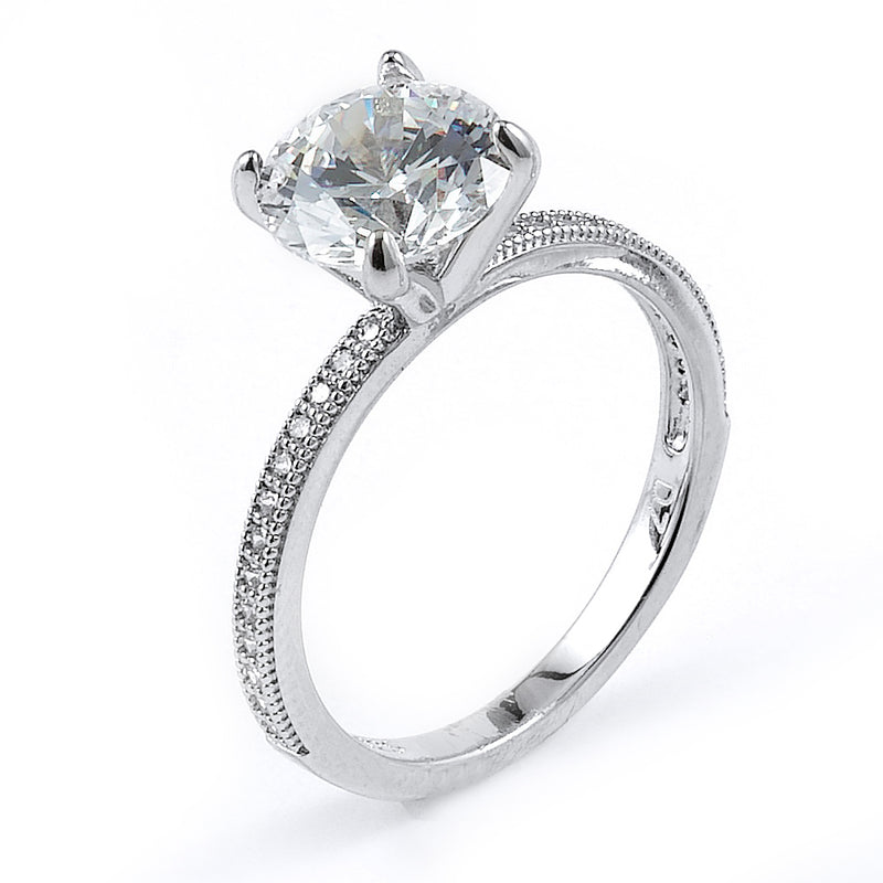 Sterling silver engagement ring with CZ and rhodium plating
