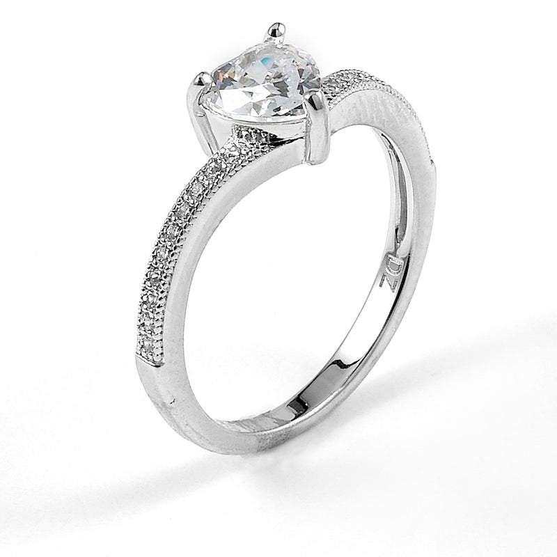 Sterling silver engagement ring with CZ and rhodium plating