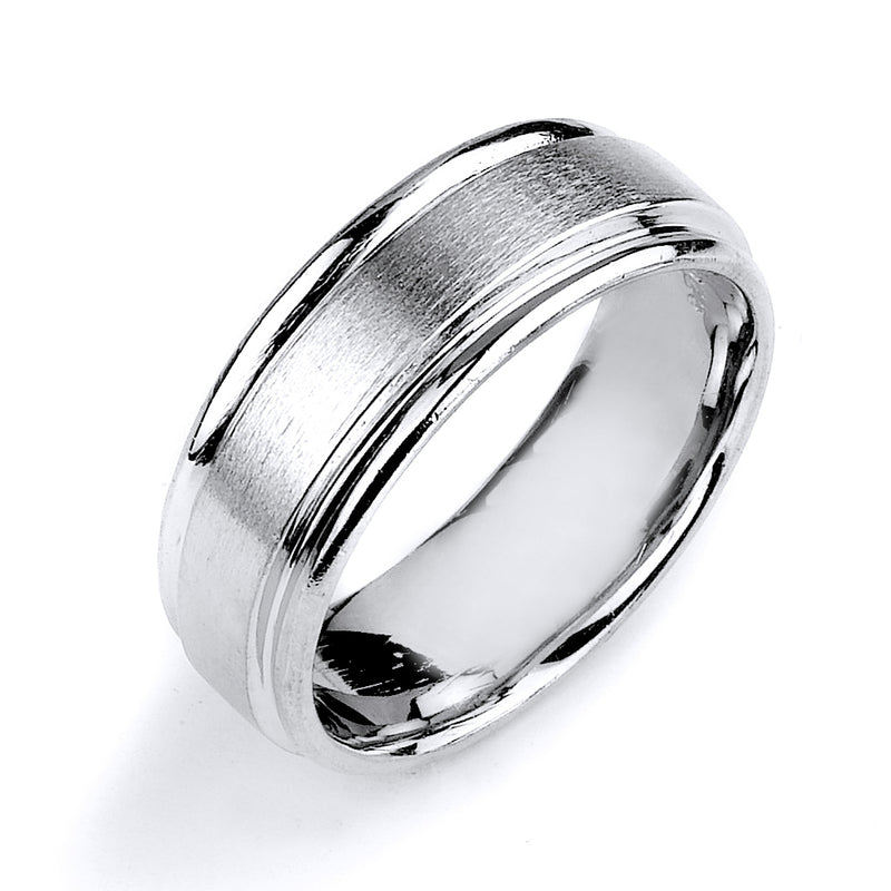 Sterling silver wedding band with rhodium plating