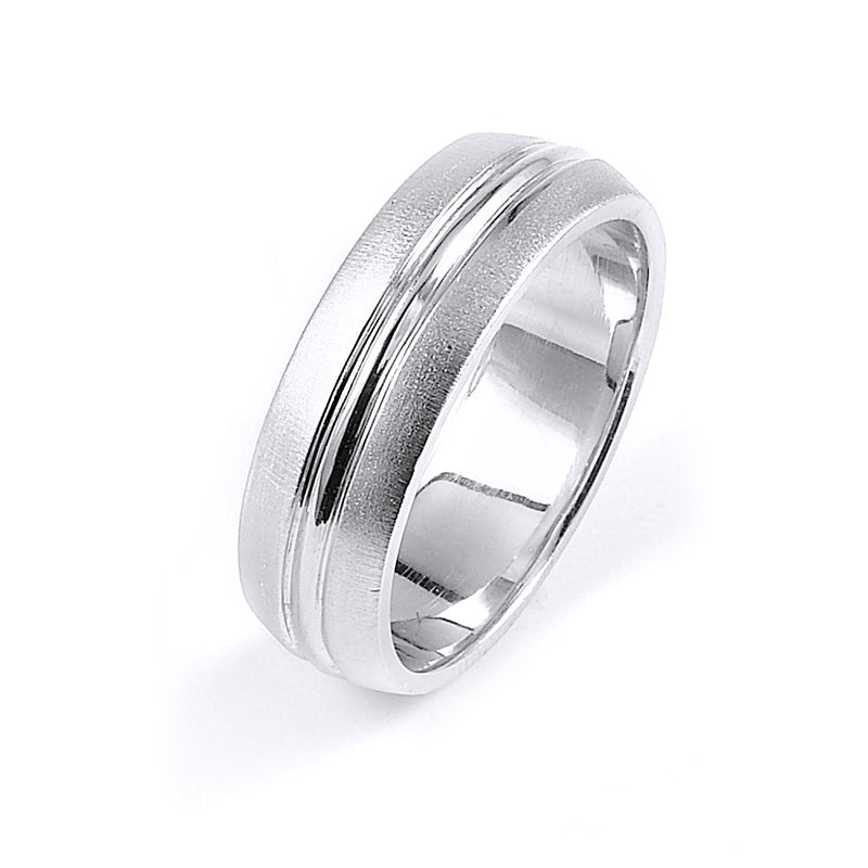 Sterling silver wedding band with rhodium plating