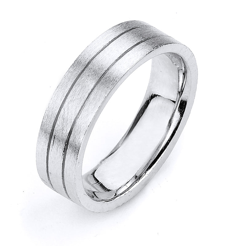 Sterling silver wedding band with rhodium plating