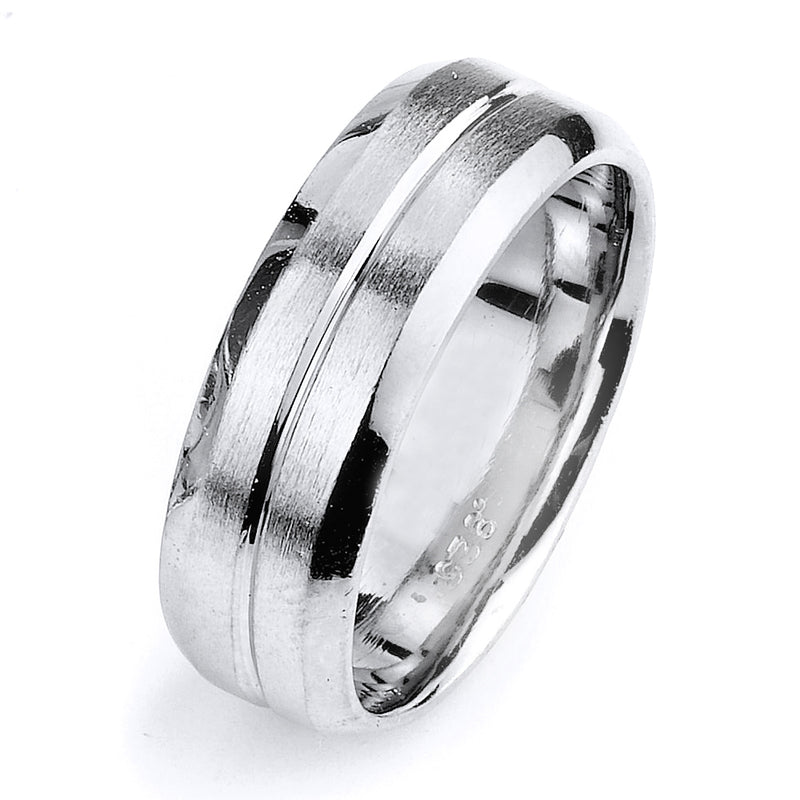 Sterling silver wedding band with rhodium plating