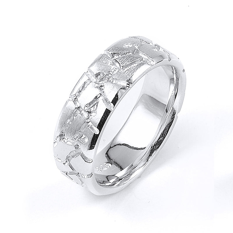 Sterling silver wedding band with rhodium plating