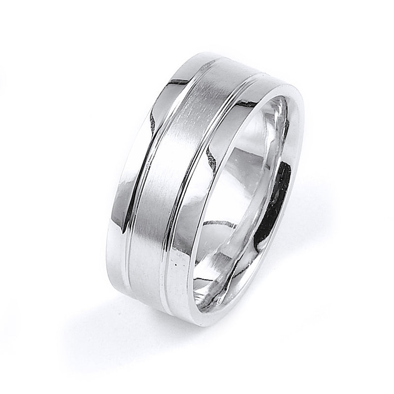 Sterling silver wedding band with rhodium plating