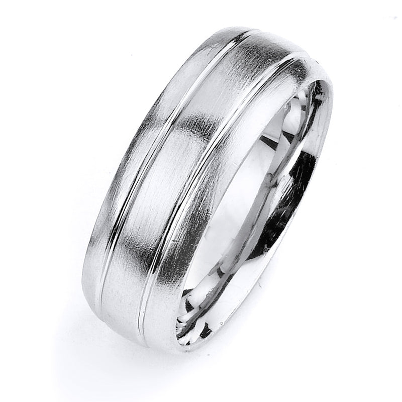 Sterling silver wedding band with rhodium plating