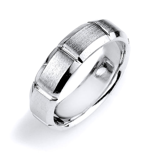 Sterling silver wedding band with rhodium plating
