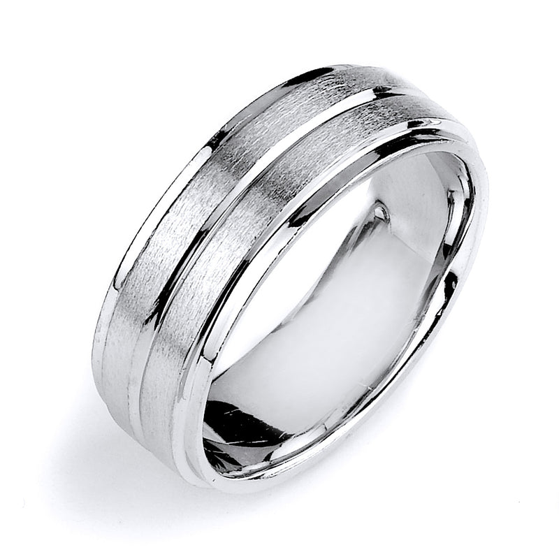 Sterling silver wedding band with rhodium plating