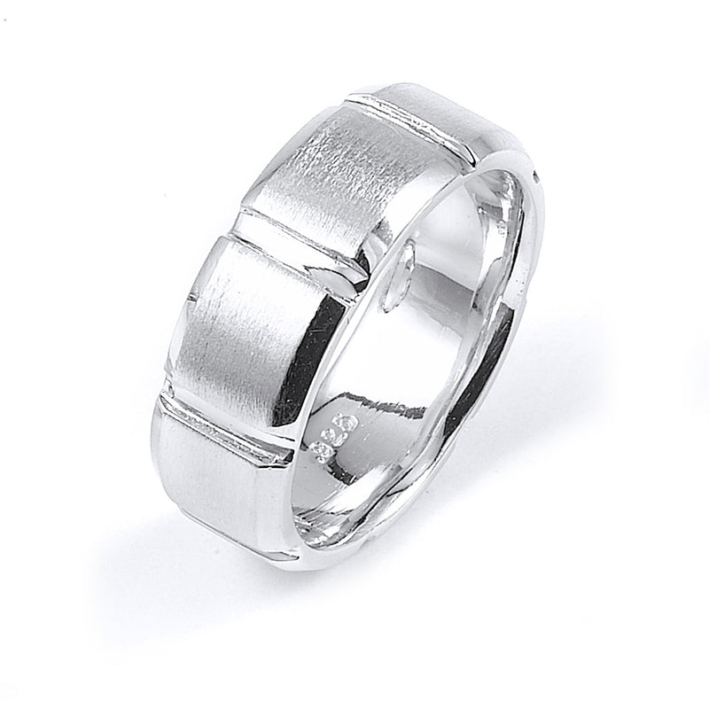 Sterling silver wedding band with rhodium plating