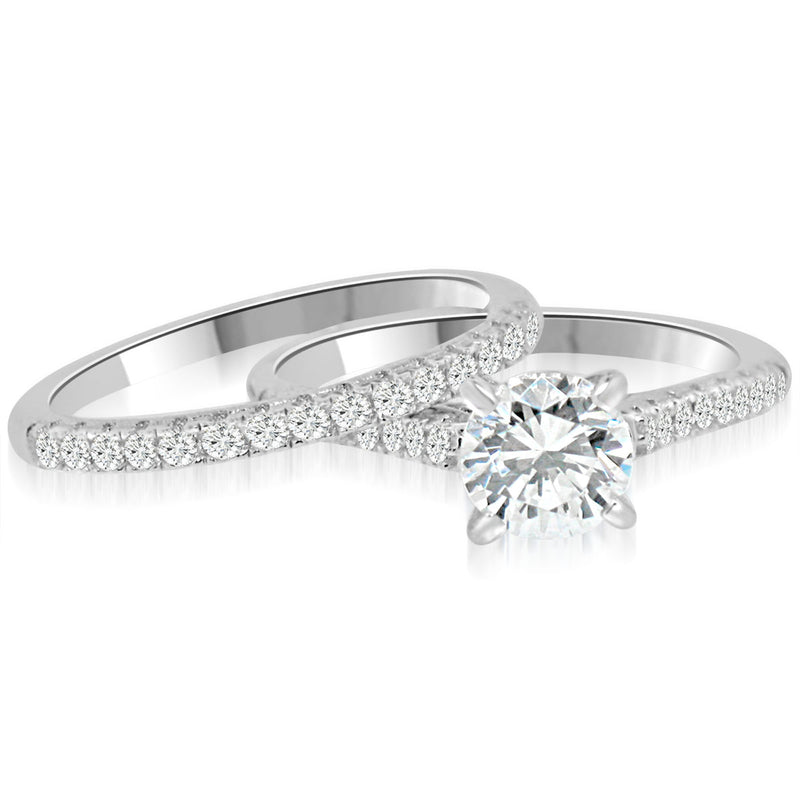 Sterling Silver Rhodium Plated and CZ Engagement Ring with Matching Band