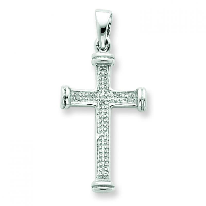 Sterling Silver Rhodium Diamond Cross Pendant