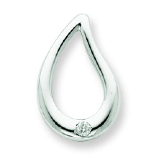 Sterling Silver Rhodium Diamond Teardrop Pendant