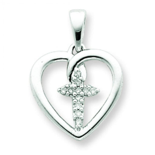 Sterling Silver Diamond Cross in Heart Pendant