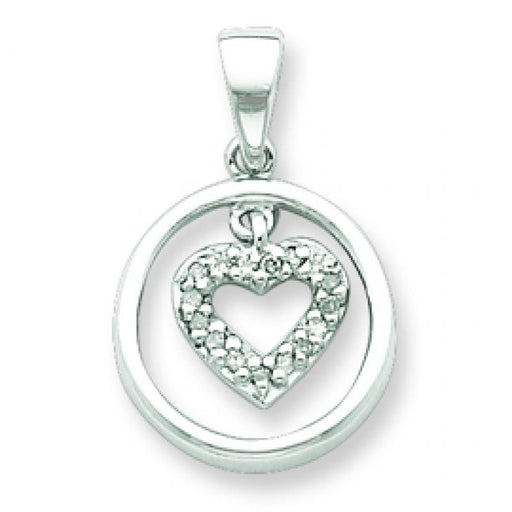 Sterling Silver Diamond Rhodium Heart in Circle Pendant