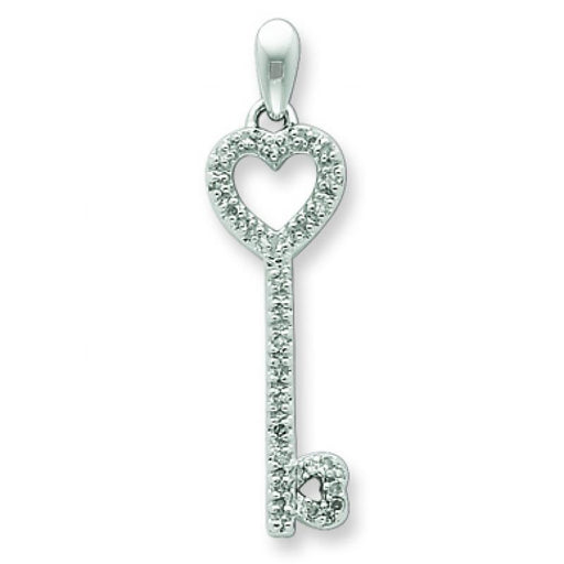 Sterling Silver Diamond Heart Key Pendant